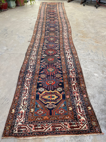 3'2 x 16'9 Antique Persian Malayer runner #2190ML / 3x17 Vintage Runner - Blue Parakeet Rugs