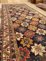 3'11 X 11'9 Antique Caucasian Runner #1841 /  4x12 Vintage Runner - Blue Parakeet Rugs