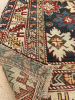 3'11 X 11'9 Antique Caucasian Runner #1841 /  4x12 Vintage Runner - Blue Parakeet Rugs