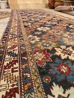 3'11 X 11'9 Antique Caucasian Runner #1841 /  4x12 Vintage Runner - Blue Parakeet Rugs