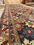 3'11 X 11'9 Antique Caucasian Runner #1841 /  4x12 Vintage Runner - Blue Parakeet Rugs