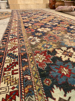 3'11 X 11'9 Antique Caucasian Runner #1841 /  4x12 Vintage Runner - Blue Parakeet Rugs