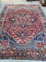 9'6 x 12'1 Antique Persian Heriz rug #2507 / 9x12 Heriz - Blue Parakeet Rugs