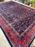 11' x 17'1 Navy Blue Palatial Antique Turkish rug #2193 / 11x17 Vintage Rug - Blue Parakeet Rugs