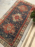 3'4 x 6'9 Antique Caucasian Runner with Eagle Art (#1168) - Blue Parakeet Rugs