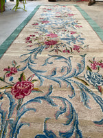 3'1 x 20'4 Antique Kerman runner #1987 / 3x20 Vintage Runner - Blue Parakeet Rugs