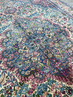 6'7 x 8'8 Antique Persian Kerman Rug #2514 - Blue Parakeet Rugs