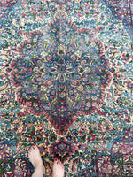 6'7 x 8'8 Antique Persian Kerman Rug #2514 - Blue Parakeet Rugs