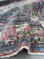 6'7 x 8'8 Antique Persian Kerman Rug #2514 - Blue Parakeet Rugs
