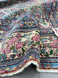 6'7 x 8'8 Antique Persian Kerman Rug #2514 - Blue Parakeet Rugs
