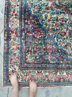 6'7 x 8'8 Antique Persian Kerman Rug #2514 - Blue Parakeet Rugs