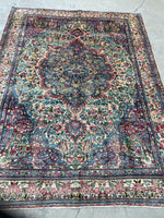 6'7 x 8'8 Antique Persian Kerman Rug #2514 - Blue Parakeet Rugs