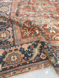 9'2 x 12'6 love worn antique Persian Heriz Rug - Blue Parakeet Rugs