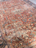 9'2 x 12'6 love worn antique Persian Heriz Rug - Blue Parakeet Rugs