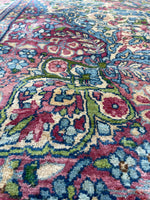 6'7 x 8'8 Antique Persian Kerman Rug #2514 - Blue Parakeet Rugs