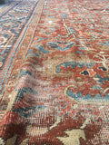9'2 x 12'6 love worn antique Persian Heriz Rug - Blue Parakeet Rugs