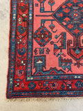 3'6 x 10'4 Antique coral ground Persian runner #2196 / 4x10 Vintage Runner - Blue Parakeet Rugs
