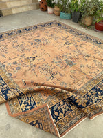 9x9 Antique Turkish pink Sivas rug #2198 / 9x9 Vintage Rug - Blue Parakeet Rugs