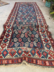 3'8 x 10'9 Antique Caucasian runner #2200 / 4x11 Vintage Runner - Blue Parakeet Rugs