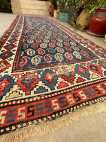 3'8 x 10'9 Antique Caucasian runner #2200 / 4x11 Vintage Runner - Blue Parakeet Rugs