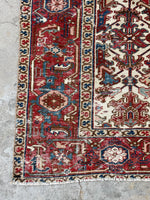 6'9 x 8'4 Antique Heriz tribal rug #2022 / 7x8 Vintage Rug - Blue Parakeet Rugs