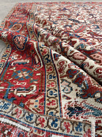 6'9 x 8'4 Antique Heriz tribal rug #2022 / 7x8 Vintage Rug - Blue Parakeet Rugs