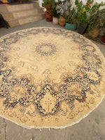 9'5 x 9'5 Round Kerman rug #2201 / 10x10 Vintage Rug - Blue Parakeet Rugs