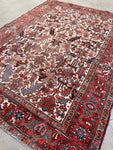 6'8 x 9' Antique Ivory ground Heriz rug #2203 / 7x9 Vintage Rug - Blue Parakeet Rugs