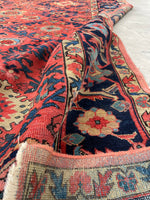 7'3 x 10'5 Antique watermelon ground Mahal village rug #2024 / 7x10 Vintage Rug - Blue Parakeet Rugs