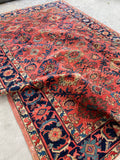7'3 x 10'5 Antique watermelon ground Mahal village rug #2024 / 7x10 Vintage Rug - Blue Parakeet Rugs
