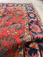 7'3 x 10'5 Antique watermelon ground Mahal village rug #2024 / 7x10 Vintage Rug - Blue Parakeet Rugs