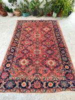 7'3 x 10'5 Antique watermelon ground Mahal village rug #2024 / 7x10 Vintage Rug - Blue Parakeet Rugs