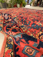 7'3 x 10'5 Antique watermelon ground Mahal village rug #2024 / 7x10 Vintage Rug - Blue Parakeet Rugs