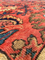 7'3 x 10'5 Antique watermelon ground Mahal village rug #2024 / 7x10 Vintage Rug - Blue Parakeet Rugs