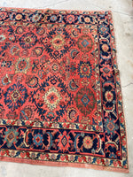 7'3 x 10'5 Antique watermelon ground Mahal village rug #2024 / 7x10 Vintage Rug - Blue Parakeet Rugs