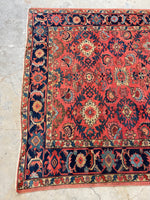 7'3 x 10'5 Antique watermelon ground Mahal village rug #2024 / 7x10 Vintage Rug - Blue Parakeet Rugs