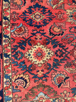 7'3 x 10'5 Antique watermelon ground Mahal village rug #2024 / 7x10 Vintage Rug - Blue Parakeet Rugs