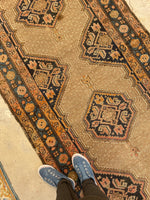 3'10 X 16'9 Antique & Worn Camel Hair Runner #1854 / 4x17 Vintage Runner - Blue Parakeet Rugs