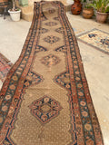 3'10 X 16'9 Antique & Worn Camel Hair Runner #1854 / 4x17 Vintage Runner - Blue Parakeet Rugs