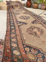 3'10 X 16'9 Antique & Worn Camel Hair Runner #1854 / 4x17 Vintage Runner - Blue Parakeet Rugs