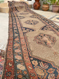 3'10 X 16'9 Antique & Worn Camel Hair Runner #1854 / 4x17 Vintage Runner - Blue Parakeet Rugs