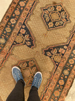 3'10 X 16'9 Antique & Worn Camel Hair Runner #1854 / 4x17 Vintage Runner - Blue Parakeet Rugs