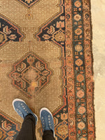 3'10 X 16'9 Antique & Worn Camel Hair Runner #1854 / 4x17 Vintage Runner - Blue Parakeet Rugs