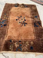 2'1 X 3' Antique Chinese Scatter Rug #1843 / 2x3 Vintage Rug - Blue Parakeet Rugs