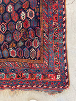 4'5 X 5'2 Antique Nomadic paisley field wool Rug #1303 / 4x5 Vintage Rug - Blue Parakeet Rugs