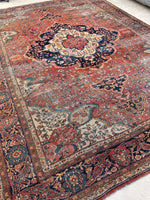 8'10 x 11'10 Antique Ferahan Sarouk rug #2206 / 9x12 Vintage Rug - Blue Parakeet Rugs