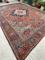 8'10 x 11'10 Antique Ferahan Sarouk rug #2206 / 9x12 Vintage Rug - Blue Parakeet Rugs