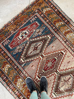 4'3 x 6' Antique Caucasian rug #2028 / 4x6 Vintage Rug - Blue Parakeet Rugs