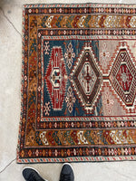 4'3 x 6' Antique Caucasian rug #2028 / 4x6 Vintage Rug - Blue Parakeet Rugs