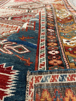 4'3 x 6' Antique Caucasian rug #2028 / 4x6 Vintage Rug - Blue Parakeet Rugs